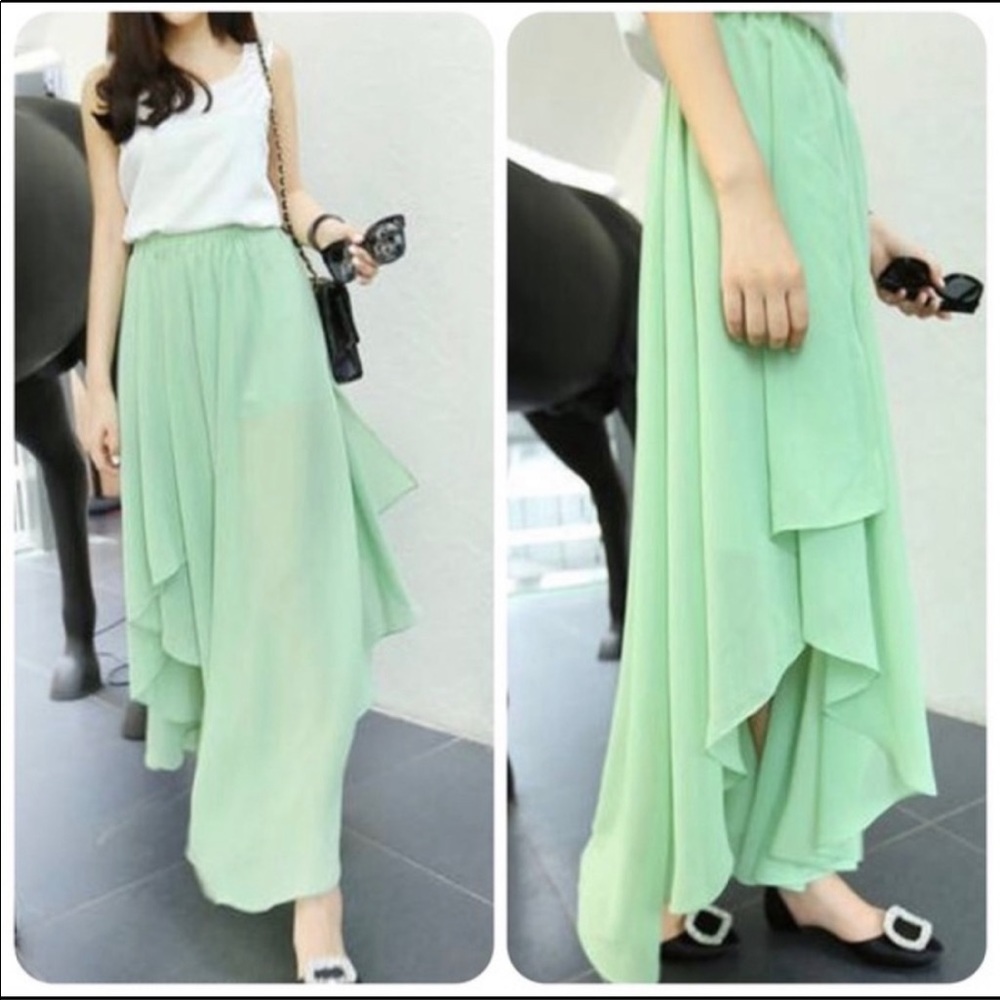 Sera mint asymmetrical maxi skirt
